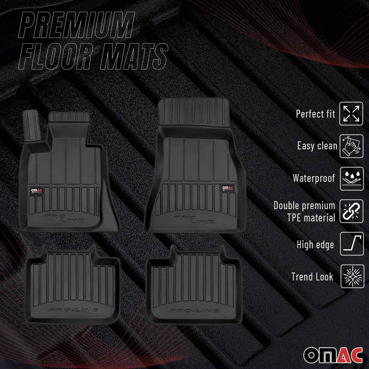 BMW 6 Series Gran Turismo G32 Floor Mat - Omac - Proline Premium TPE 4 Pcs - Black - '17-'24